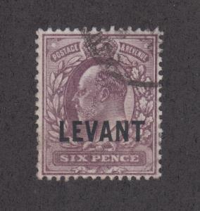 Great Britian, Turkey Sc 23 used 1905 6p dull violet  KEVII w/ LEVANT ovpt