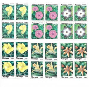 NICARAGUA 1985 FLOWERS SET OF 6 VALUES IN BLOCKS MINT NEVER HINGED SCOTT 1454/59