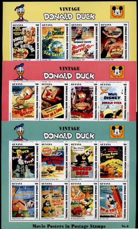 Guyana 2773-5 MNH Disney Vintage Donald Duck, Movie Posters