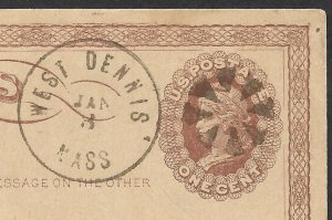 Doyle's_Stamps: West Dennis, MASS, Early State Postal History 1874 Fancy Cancel