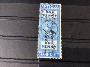 Antigua F1 used one penny stamp  Duty Stamp Ref 56501