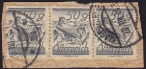 Austria - 1925 - Scott #321 - used strip of 3 on piece - Bird Golden Eagle