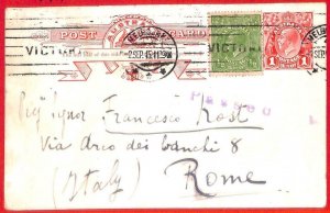 aa3734 - AUSTRALIA  - Postal History - Censored STATIONERY CARD  to ITALY  1915