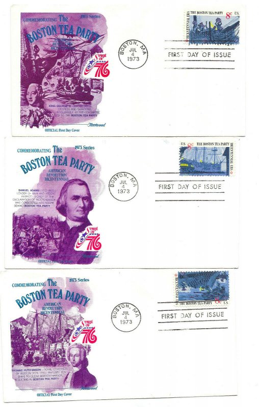 1480-83 Boston Tea Party American Revolution, Fleetwood, set of 4 FDCs 