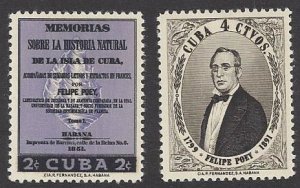 Cuba #608-9, MNH set, Felipe Poey, naturalist, issued 1958