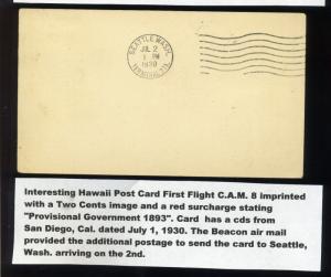 Hawaii UX5 &UX6 Used with C11 Airmail Beacon UNIQUE First Flight Cards (C11-z79)