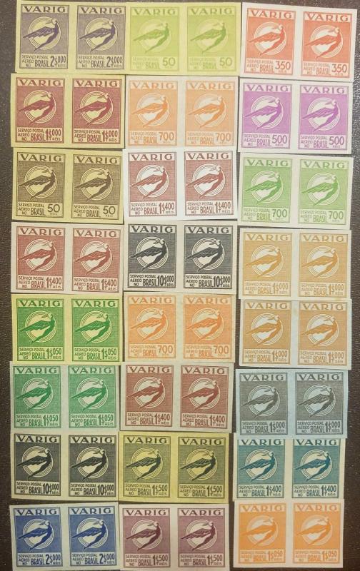 O) 1934 BRAZIL, PROOFS IMPERFORATE PAIR - PAPER COLORS VARIETIES ,VARIG -FIRST A