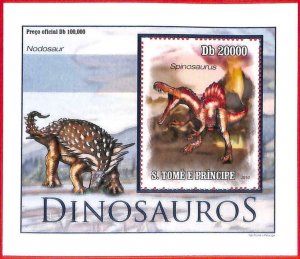 A4459 - SAO TOME & PRINCIPE- ERROR MISPERF Souvenir s: 2010 Dinosaurs Prehistory