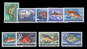 Yugoslavia #452-460 Cat$51.90, 1956 Sea Life, complete set, never hinged