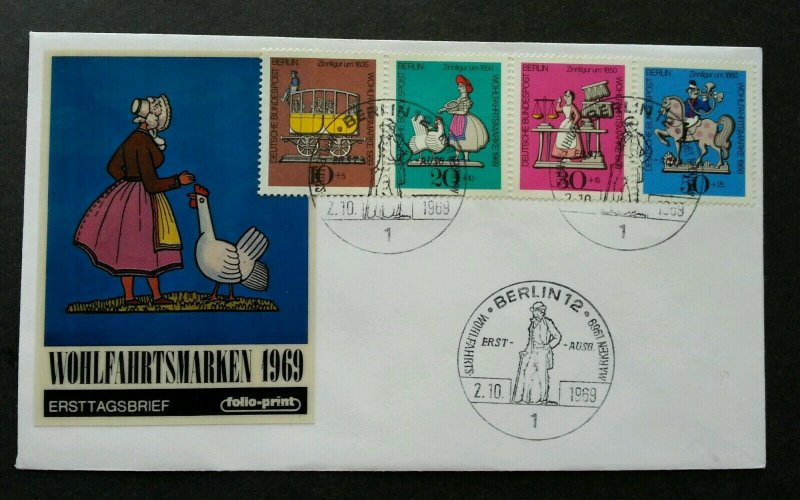 Germany Berlin The World Of The Game 1969 Youth Horse Rooster Train (stamp FDC)