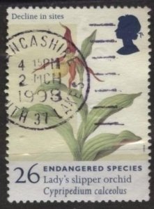 Great Britain 1786 (used) 26p endangered species: lady’s slipper orchid (1998)