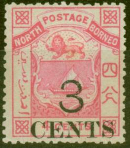 North Borneo 1886 3c on 4c Pink SG18 P.14 Fine Mtd Mint