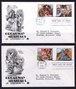 US 2767-2770 Broadway Musicals PCS Artcraft Variety Typed Set of Two FDC