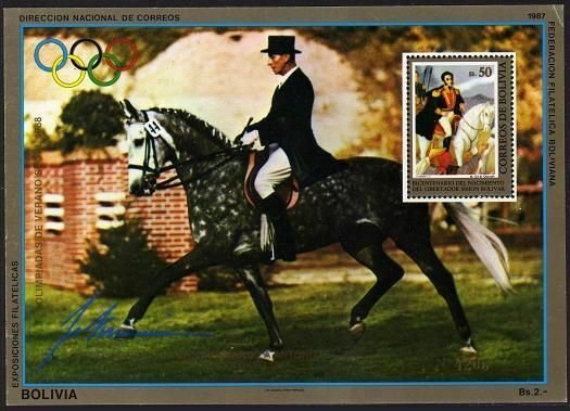 Bolivia 692b Mi Bl.171,MNH-. Olympics Seoul-1988.Equestrian Dr.Joseph Neckermann