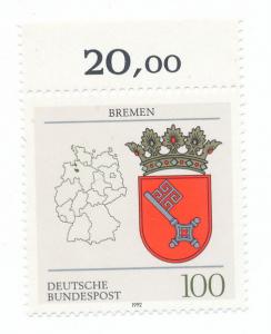 Germany 1992  Scott 1703 MNH - 100pf Coats of Arms Bremen 