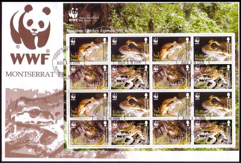 Montserrat WWF Mountain Chicken Frog FDC Sheetlet of 16 stamps / 4 sets