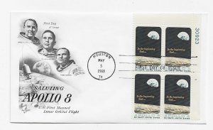 US 1371 (Me-5) 6c Apollo 8 pl # blk 4 FDC Artcraft Cachet Unaddressed ECV $20.00