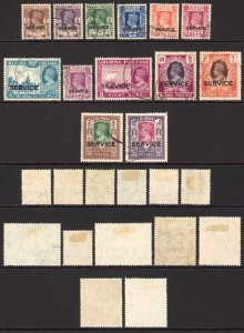 Burma SGO28/O40 1946 Set of 13 opt Service Fine used Cat 250 pounds