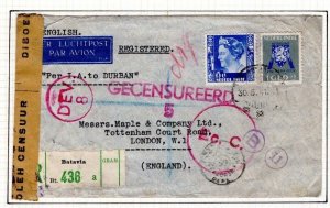 DUTCH EAST INDIES Air Mail Cover WW2 *Horse Shoe Route* CENSOR GB 1941 Regd DL34