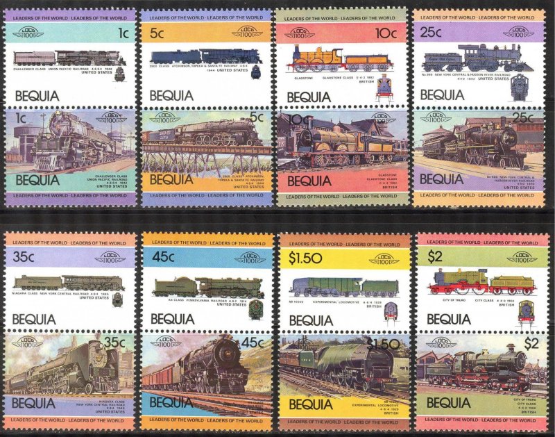 Bequia Grenadines of st Vincent 1984 Trains Locomotives (I) set of 16 MNH**