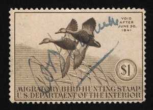 VERY AFFORDABLE GENUINE SCOTT #RW7 F-VF USED 1940 SEPIA DUCK STAMP #19139