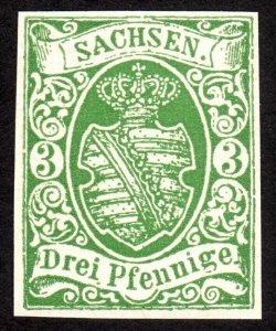 1851, Germany Saxony 3Pfg, MNG, Sc 2, Reprint / Forgery