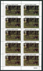 NATIONAL WILD TURKEY FEDERATION STAMP 1998 FULL SHEET OF 10 .Reg $35 single