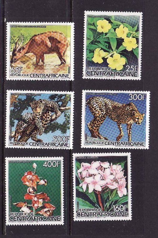 Central Africa-Sc#824-9-unused NH set-Flowers-Flora-Fauna-Animals-1986-