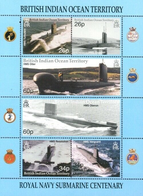 Stamps British Indian Ocean Territories (BIOT) - Dragonflies - Submarines.