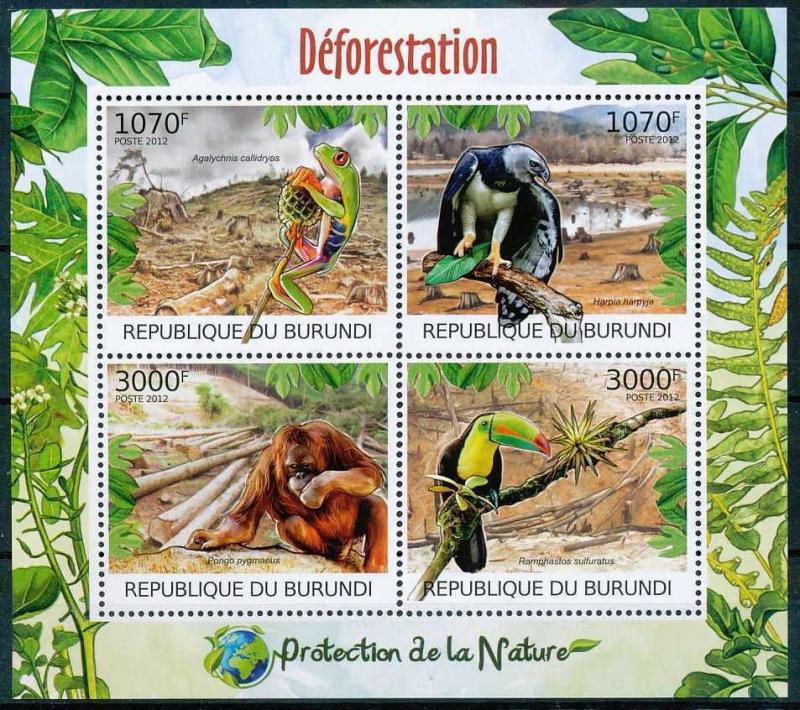 BURUNDI 2012 SHEET bur12411a BIRDS WILDLIFE FROGS MONKEYS 