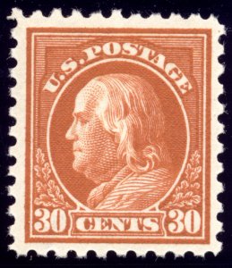 US 439 30c 1914 Benjamin Franklin single line watermark perf 10 VF unused OG H