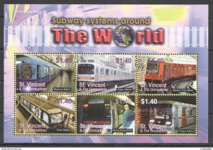 St.Vincent Trains Subway Systems Around The World 1Kb ** Stamps Pk386