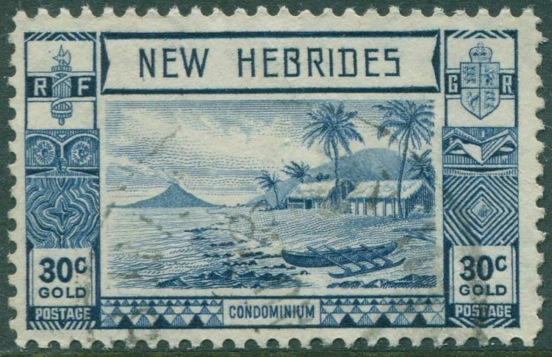 New Hebrides 1938 SG57 30c blue Islands Canoes FU