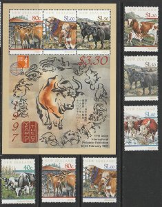 1997 New Zealand - Sc 1406-11,1410a - MNH VF -6 singles/SS - Cattle