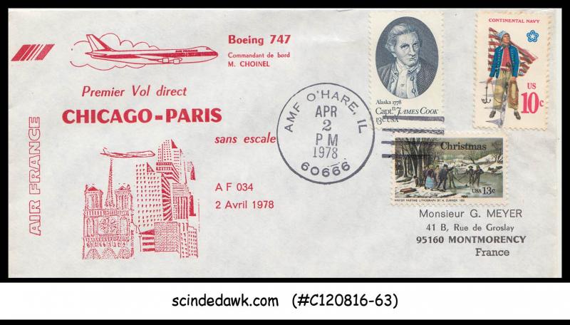 USA - 1978 AIR FRANCE BOEING 747 CHICAGO to PARIS - FIRST FLIGHT COVER