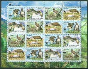 GUINEA 2013 WORLD WILDLIFE FUND  WWF  BIRDS OF PREY  SHEET OF 16  MINT NH