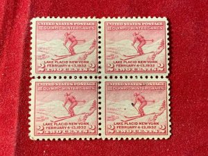 US #716 MNH block of 4, 2c 1932 Winter Olympics