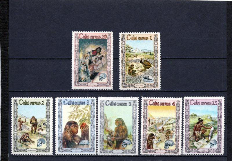 CUBA 1967 PREHISTORIC MEN SET OF 7 STAMPS MNH