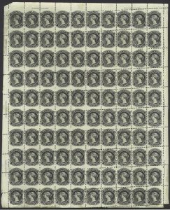 SG 18 Nova Scotia 1860-63. 1c black full sheet of 100. Most being unmounted...