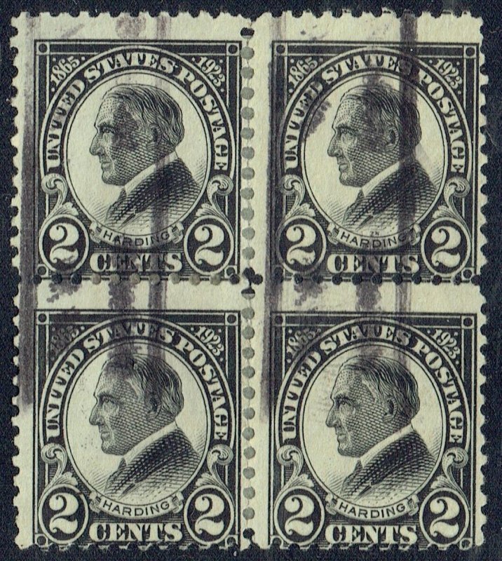 1923 2c Black Harding precancel DOWN blk4 f/BLUEFIELD WV 610-454. QUITE SCARCE!