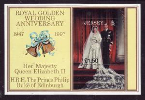 Jersey-Sc#824-unused-NH-sheet-Royalty-QEII Golden Wedding 1997-