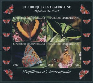 Butterflies of Australasia Stamps Central African Rep 2011 MNH Butterfy 4v M/S