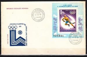 Romania, Scott cat. 2932. Lake Placid Olympics s/sheet. First day cover. ^