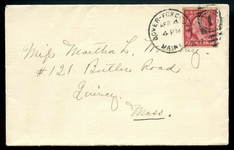 U.S. T III 2 Cent Washington Perf. 10 Hor. Coil on Dover-Foxcroft, Maine Cover