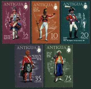 Antigua 262-266,266a sheet,MNH.Michel 251-255,Bl.1 Military uniforms 1970.