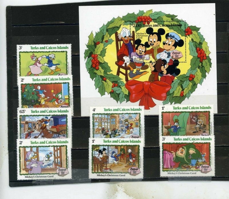 TURKS & CAICOS 1982 DISNEY CHRISTMAS SET OF 8 STAMPS & S/S MNH 