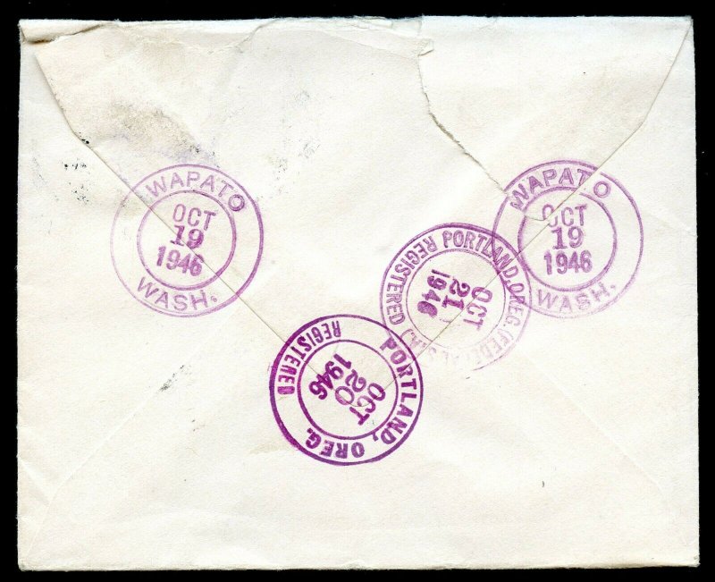 U.S. Scott 825 and 807 Prexies on Registered Wapato, Washington Cover