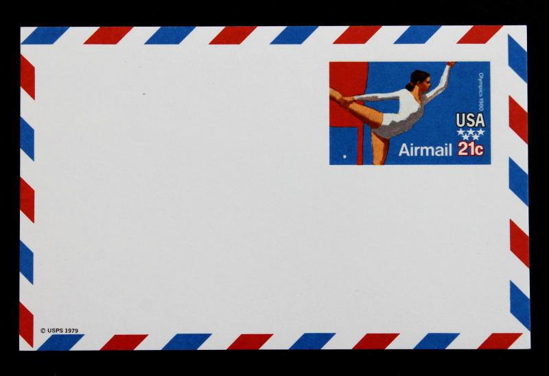 Printing ERROR/ EFO US Postal Card SC # UXC18 Mint , Gymnast  1979 Air Mail