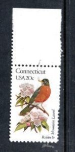 US 1959 MNH State Birds/Flowers - Connecticut w/ selvage Robin/Mountain Laurel
