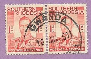 Southern Rhodesia Block of 2 Used Stamps Scott 43 #ca